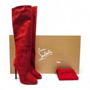 Christian Louboutin Vitish 100 Suede Knee-High Boots Red EU 37.5 US 7 $1795 New